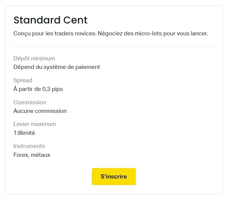 Compte Cent Standard Exness