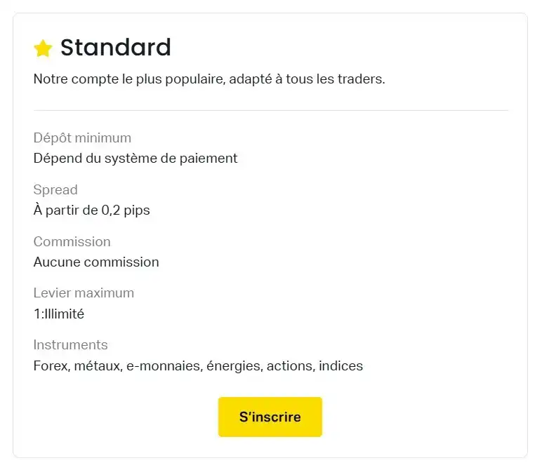 Compte Standard Exness
